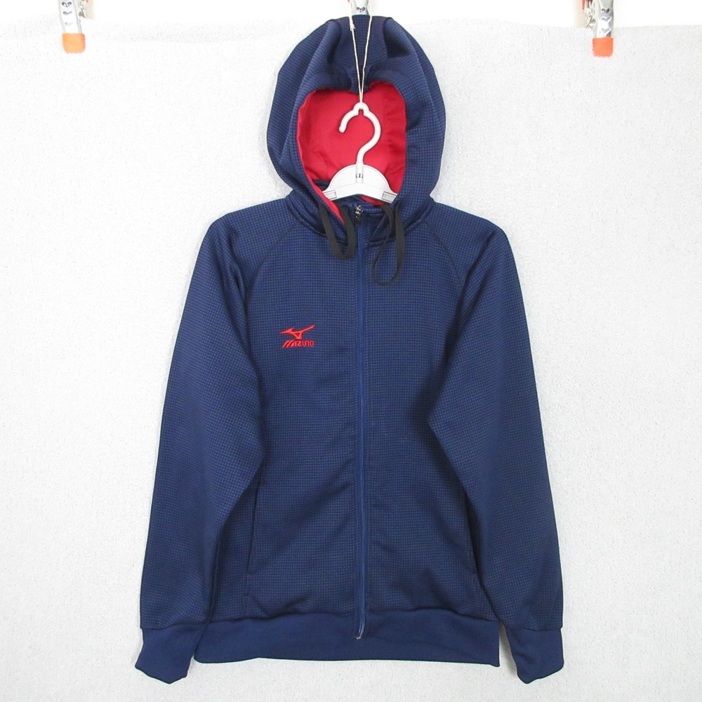 Mizuno Performance Hoodie Mens XS Navy Blue Excellent Zip Up Grid Fleece Lined